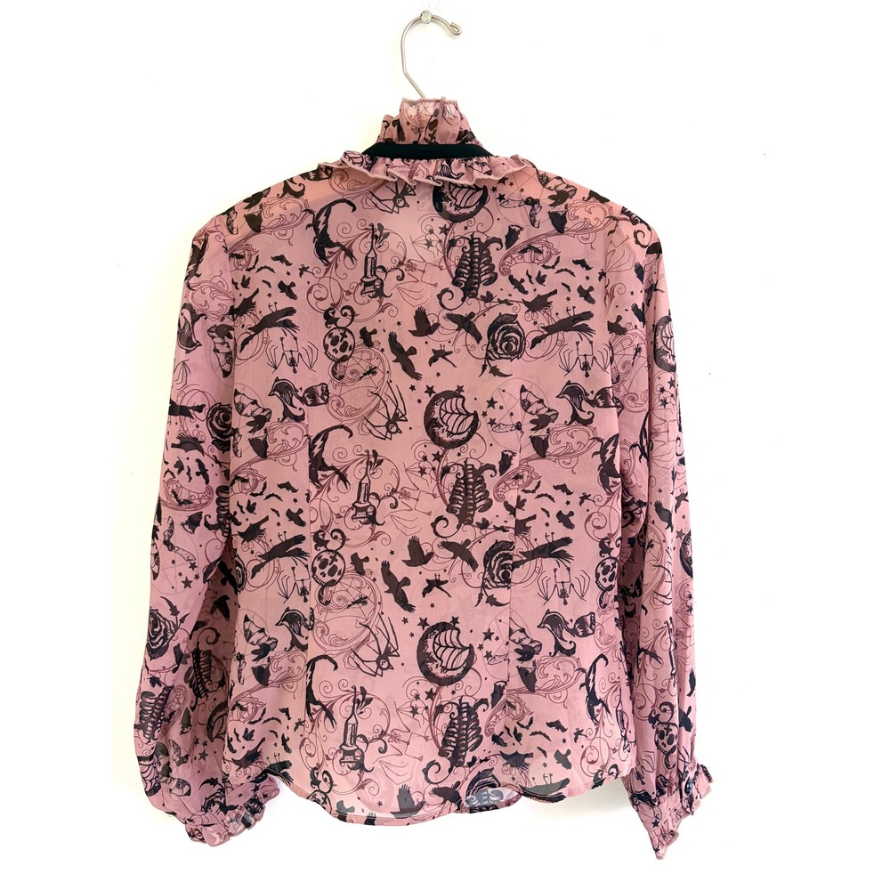Vintage Y2K Spin Doctor Goth Fairy Grunge Ruffle Sheer Blouse Pink‎ Black Small - Picture 4 of 6
